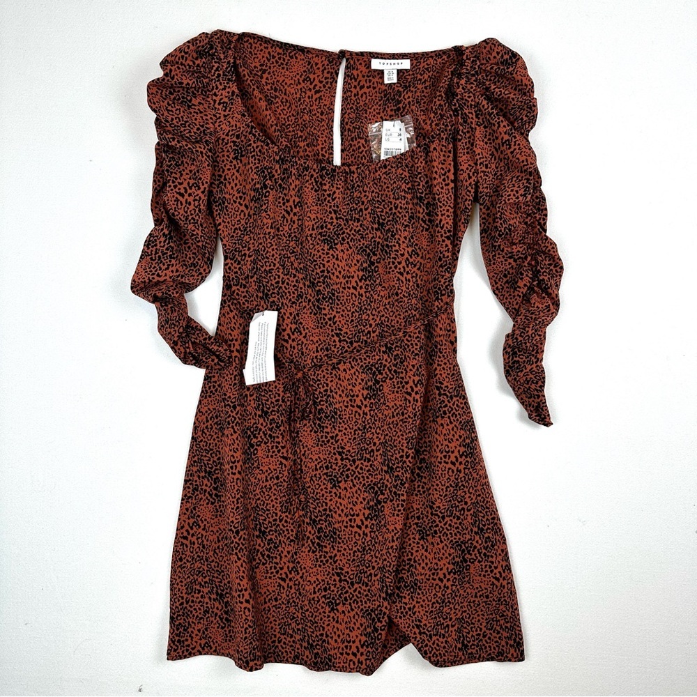 NWT Topshop Animal Print Ruched Sleeve Dress